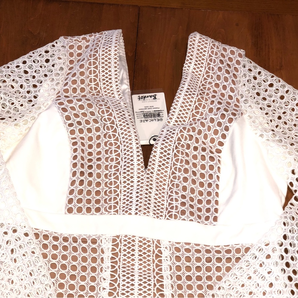 Bardot Womens Ivory V Neck Clio Paneled Lace Trim Dress Sz 8 NWT - Picture 3 of 8